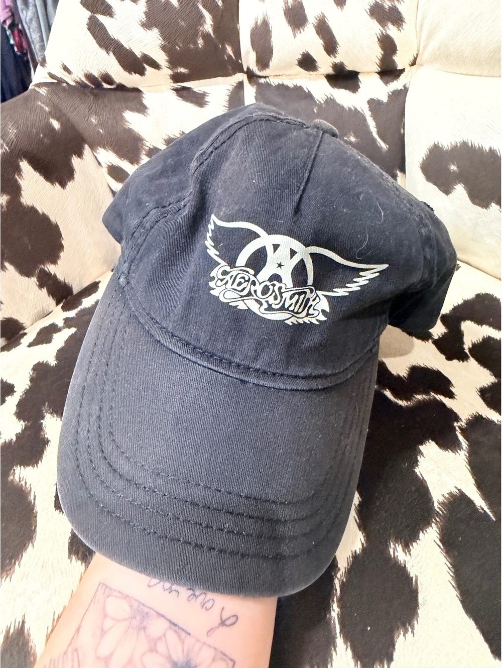 Aerosmith Black Baseball Cap with Iconic Logo, Adjustable Snapback, Men's Hat
